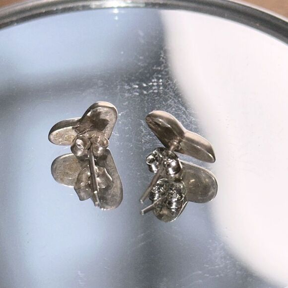 Vintage 925 Silver Heart Post Earrings - Picture 4 of 5